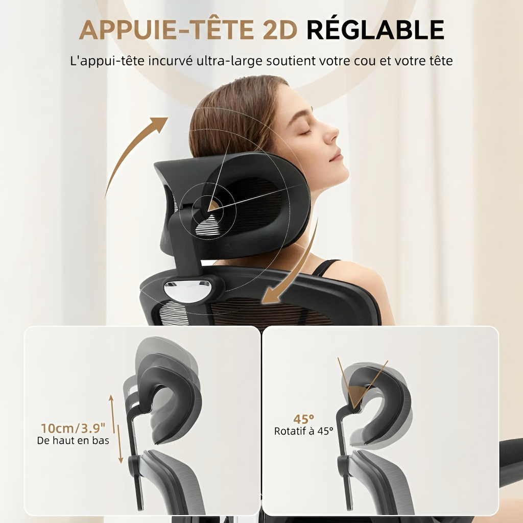 Chaise ergonomique dossier haut appui tête soutien lombaire