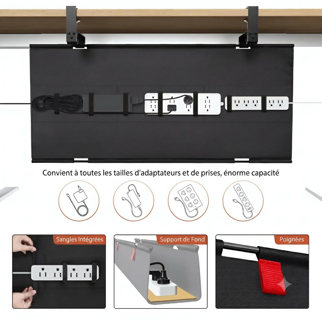 Goulotte rangement câble sous bureau sans perçage