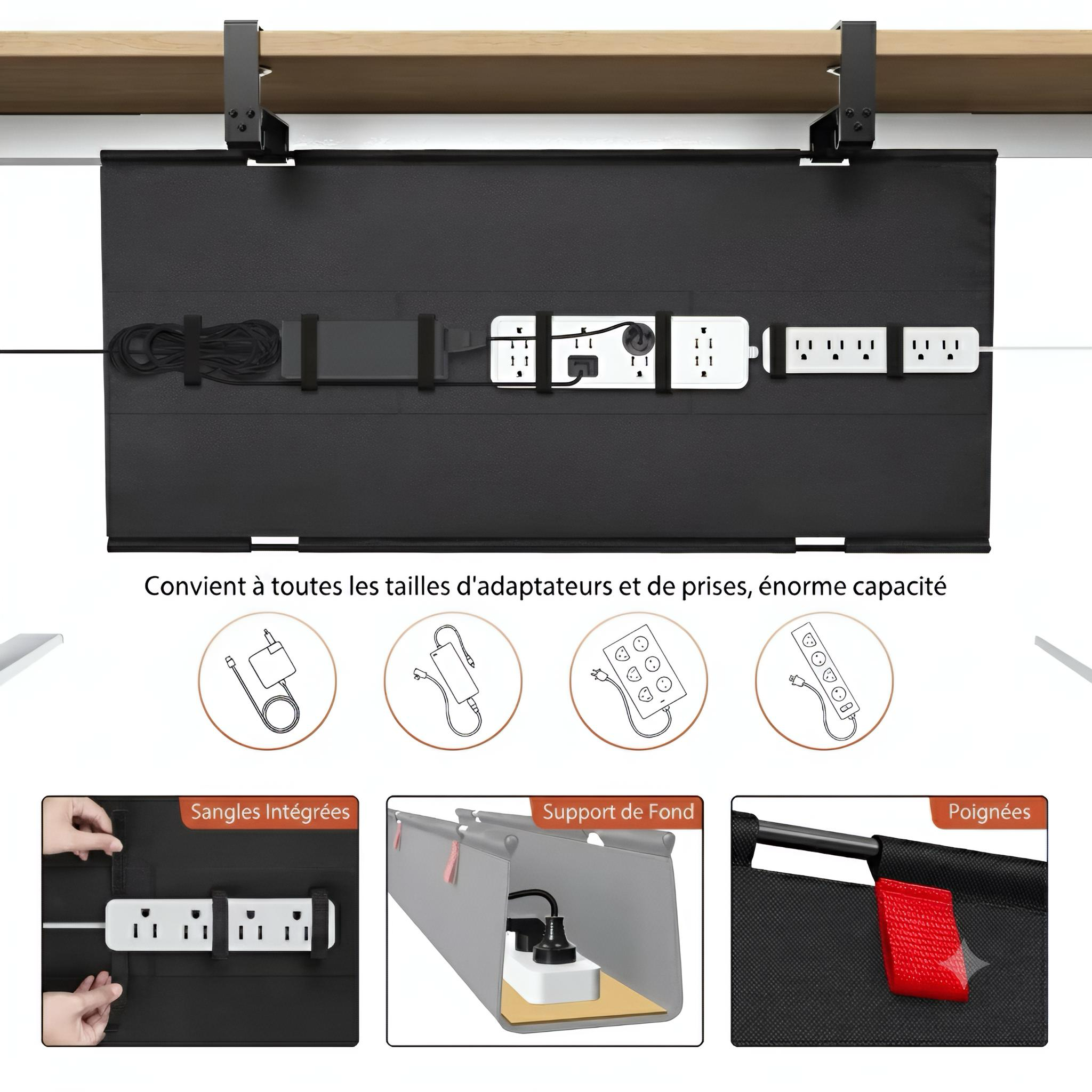 Goulotte rangement câble sous bureau sans perçage
