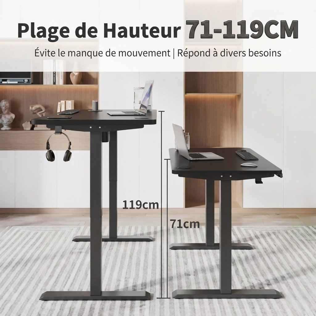 Bureau électrique réglable hauteur 100 cm mémoire assis debout