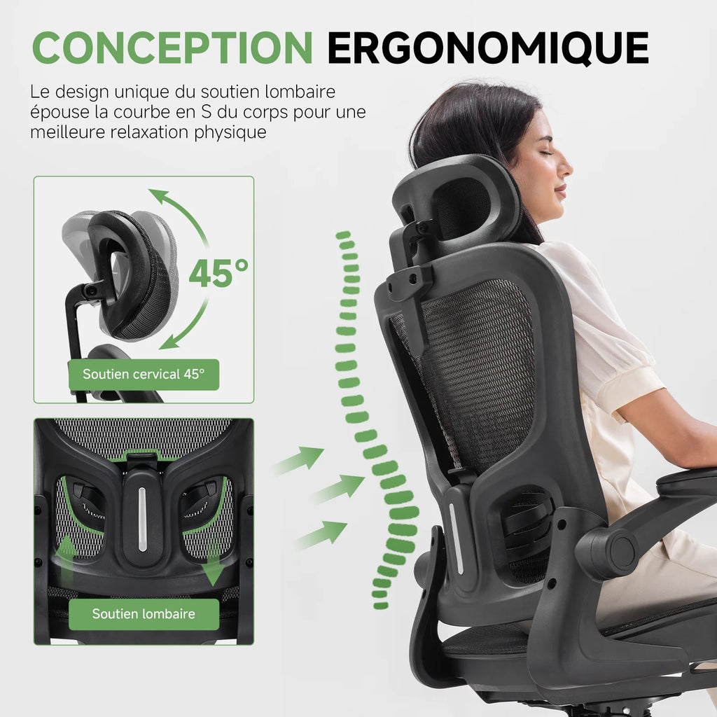 Chaise de bureau ergonomique appui tête réglable maille