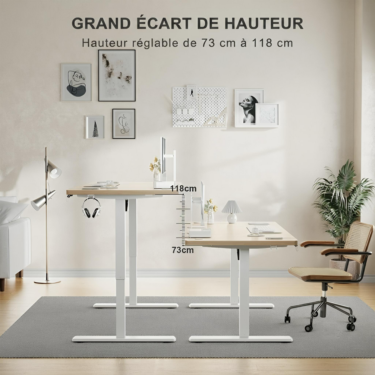 Bureau assis debout électrique avec port usb 160x70