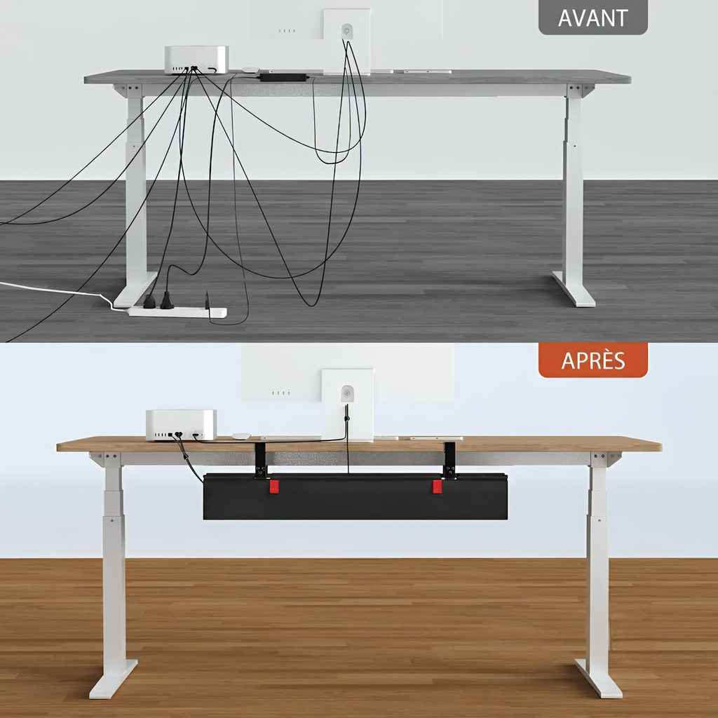 Goulotte rangement câble sous bureau sans perçage