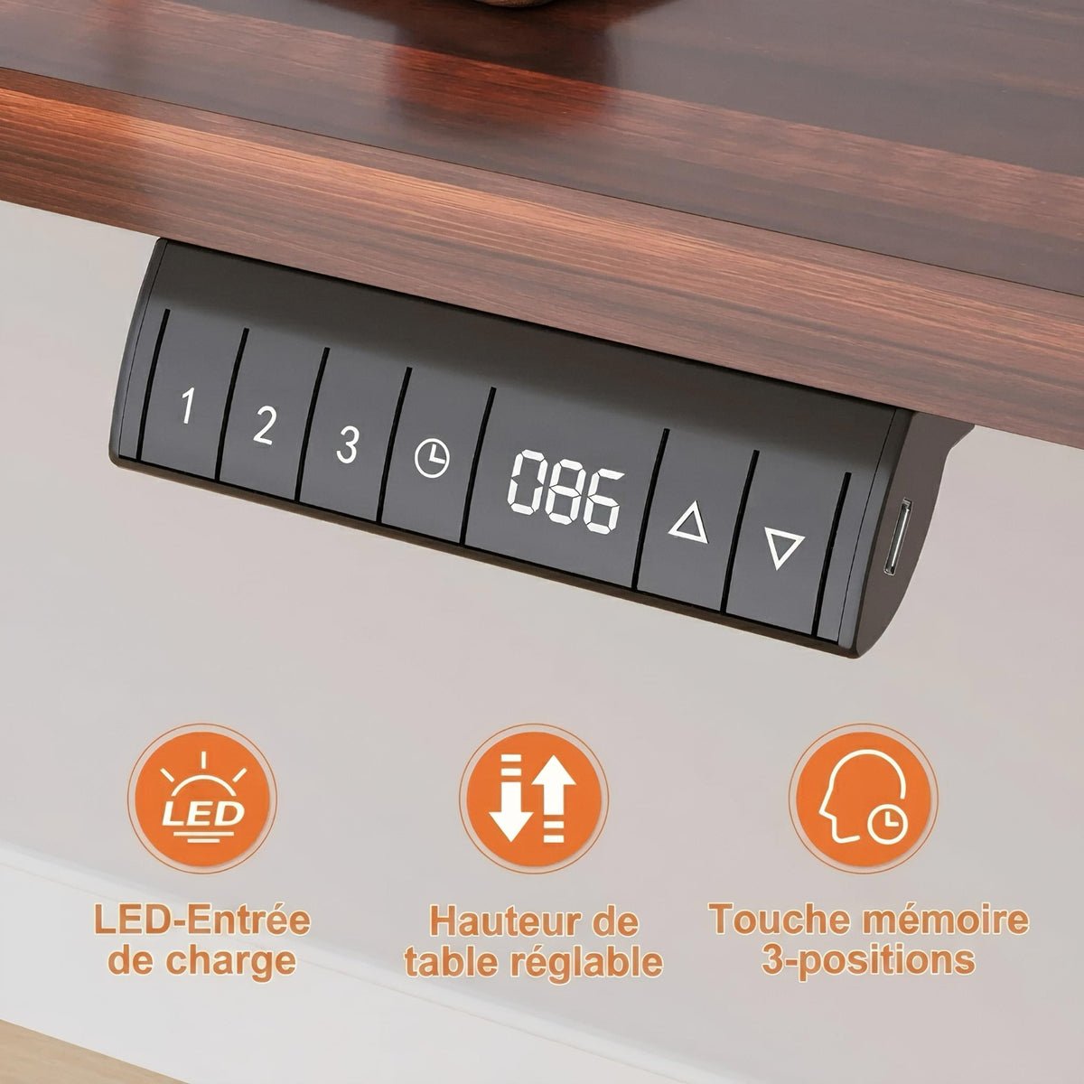 Bureau électrique réglable hauteur 140 cm à mémoire USB