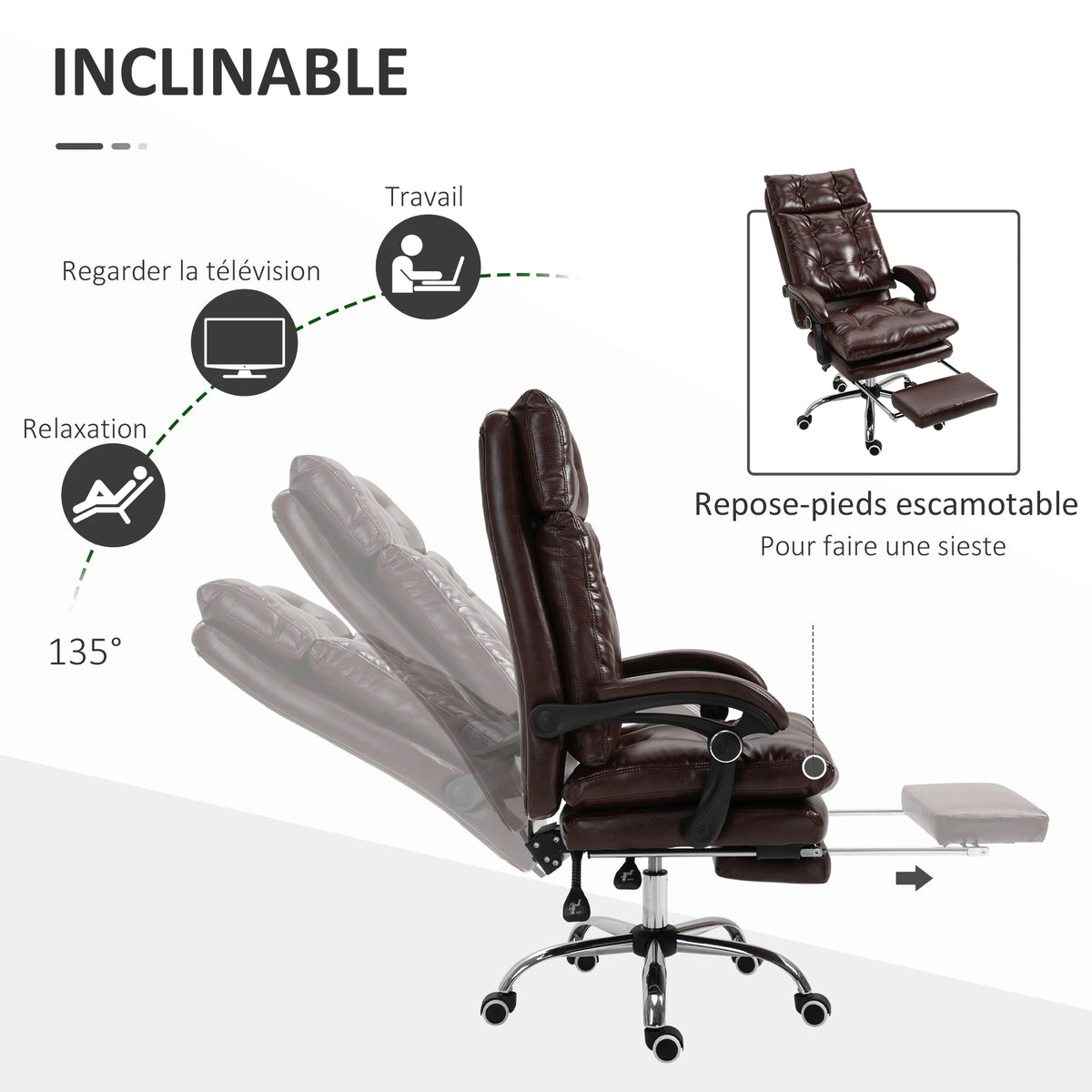 Chaise de bureau ergonomique inclinable avec repose pieds