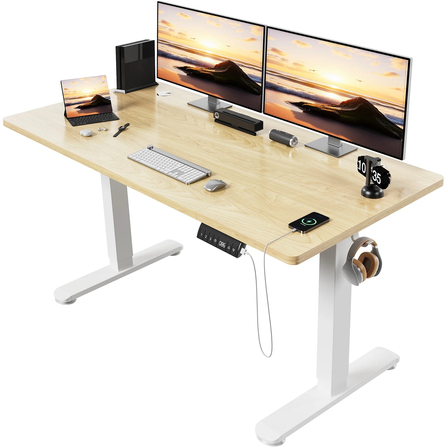 Bureau électrique réglable hauteur 140 cm mémoire USB