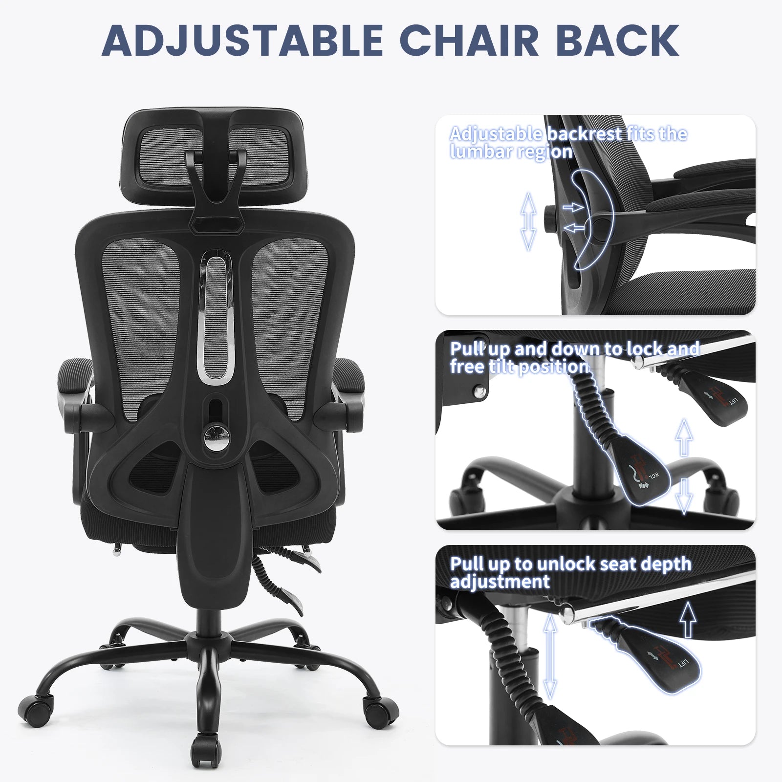 Chaise ergonomique soutien lombaire repose pied appui tête