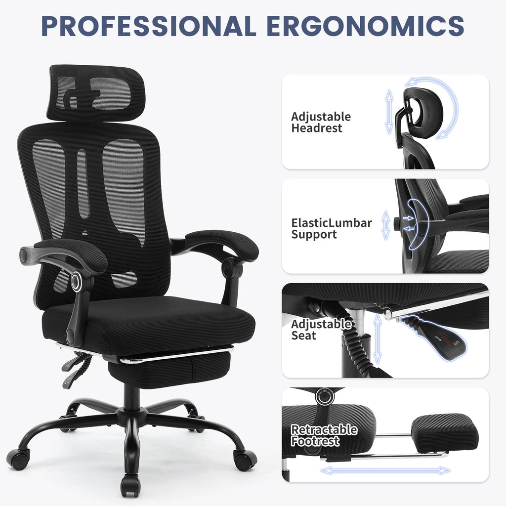 Chaise ergonomique soutien lombaire repose pied appui tête