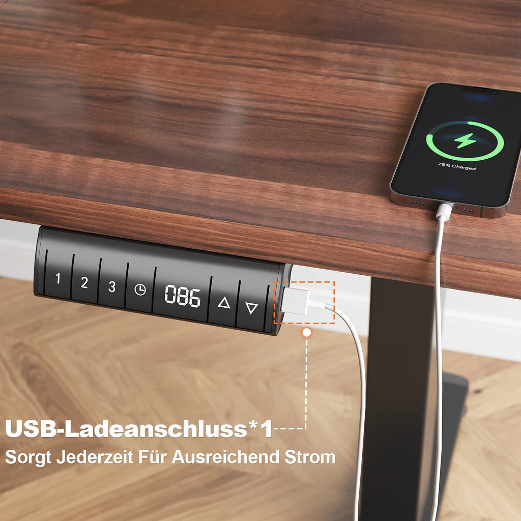 Bureau électrique réglable hauteur 140 cm à mémoire USB